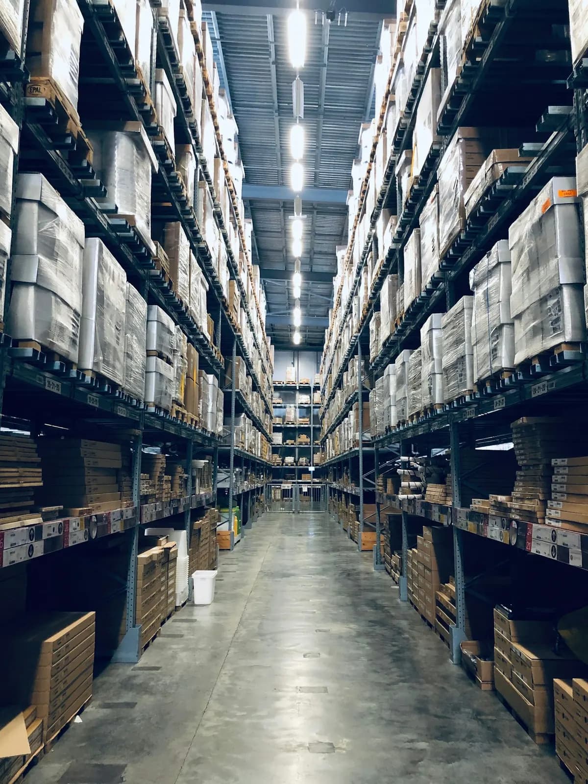 Stocked warehouse shelving